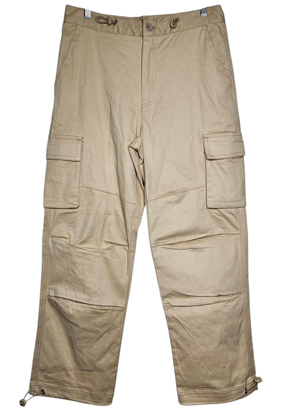 Allure Luxe Womens Cargo Pants Medium Tan Adjustable Drawstring Toggle Tie NWOT